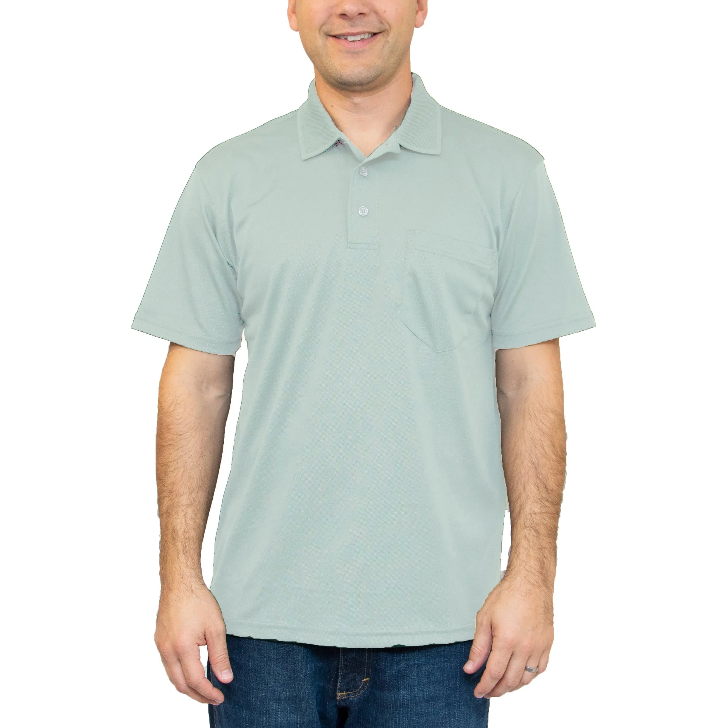 Light Sage Polo Shirt, Men’s Plain Collared Short Sleeve Polo, Casual Classic Pocket Polo for Everyday Wear