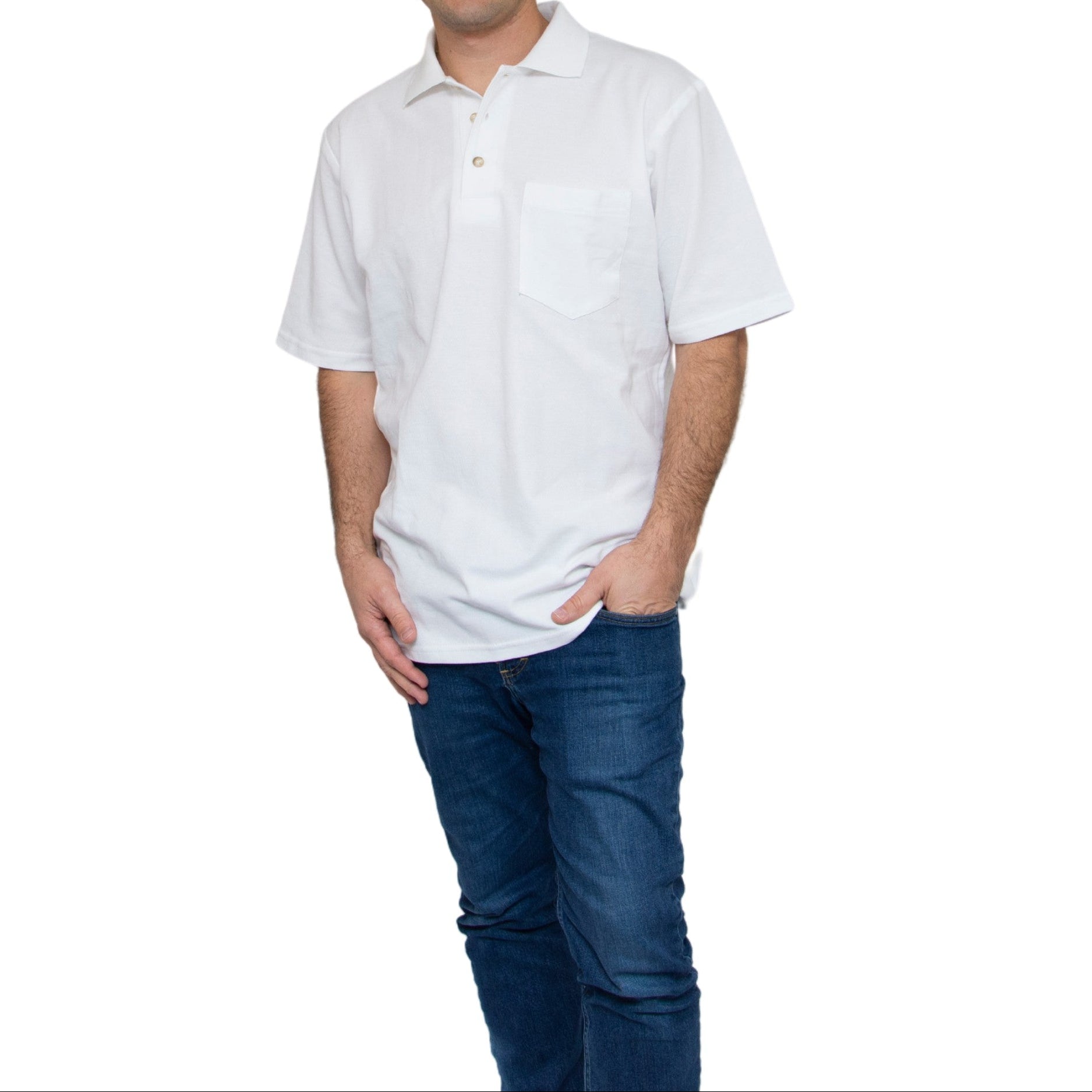 White Polo Shirt, Men’s Plain Collared Short Sleeve Polo, Classic Casual Pocket Polo for Everyday Wear