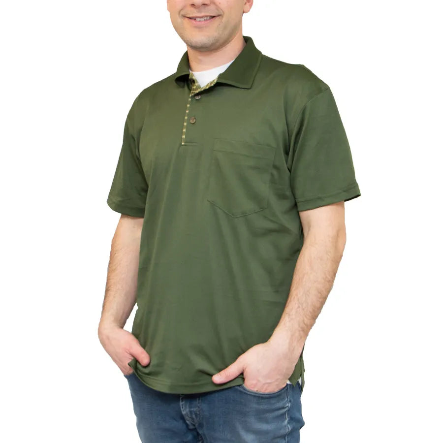 Men's Plaid Placket Polo with Pocket